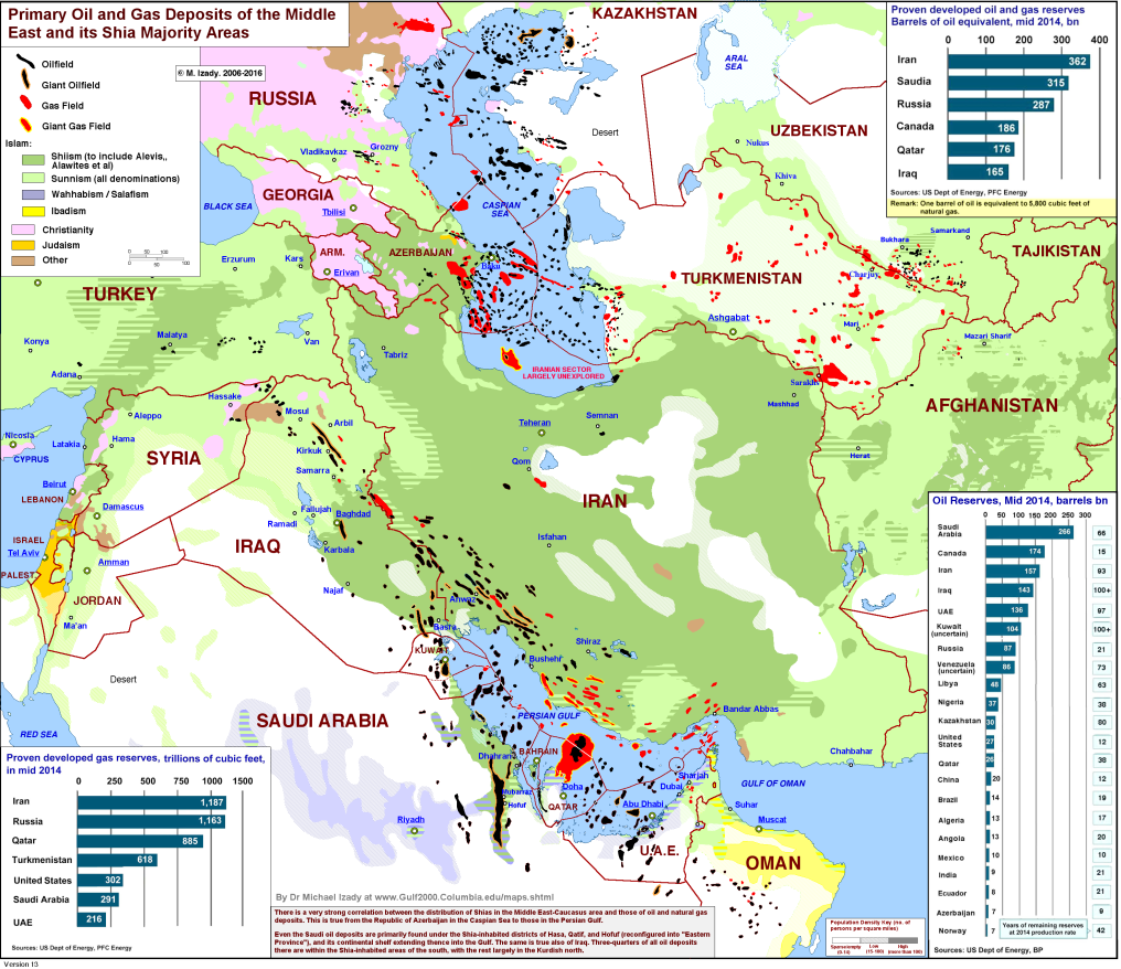 Principales zones chiites et réserves pétrolières - 3/4 cartes